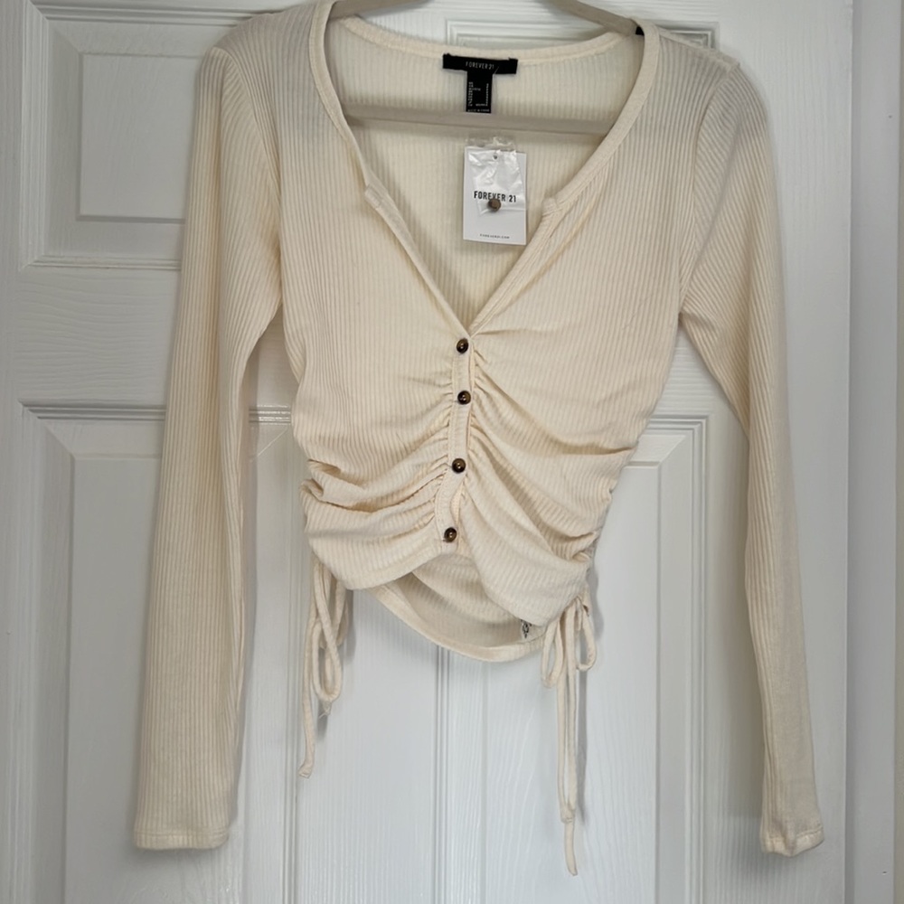 Forever 21 Button Up Ribbed Long Sleeve Top